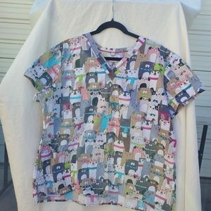 White cross, XL,100% cotton, Smock, dog and cats,2 pockets ,Gray ,scrubs.